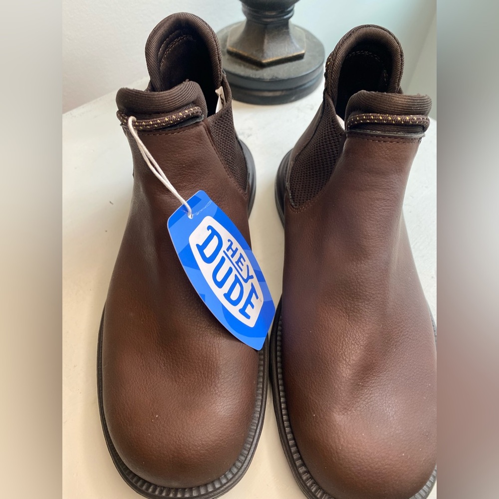NWT Hey Dude Brown Leather Slip-On Boots